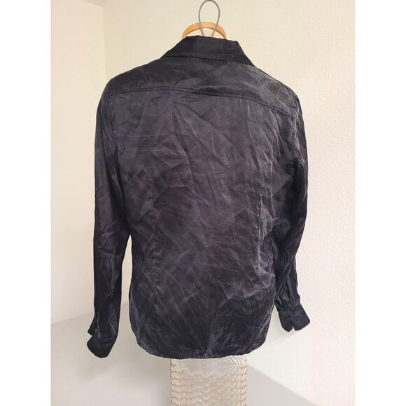 Vtg Robbie Bee 100% Silk Black Button Shirt Quiet Luxury Witchy Whimsygoth LARGE - Picture 8 of 8